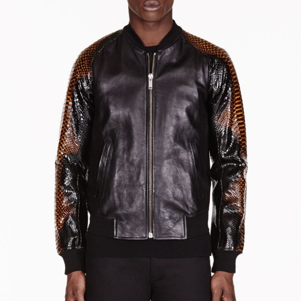Super Stylish Men's Black Python Leather Jacket - image 2